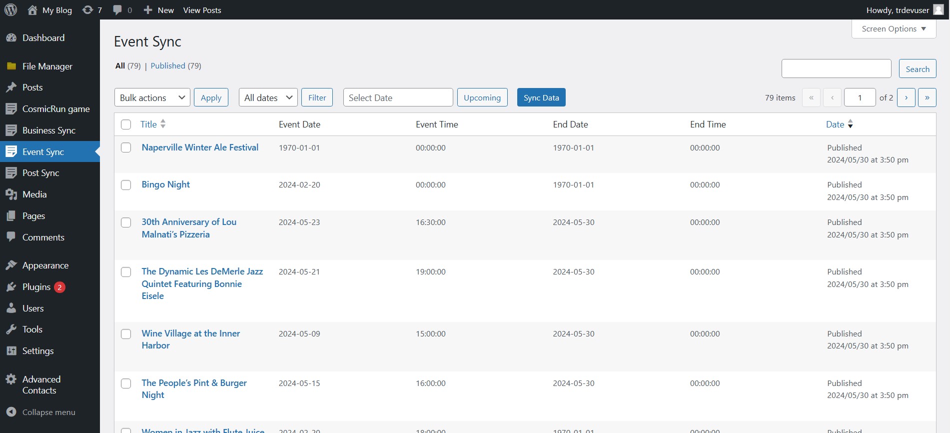 WordPress Data Sync
